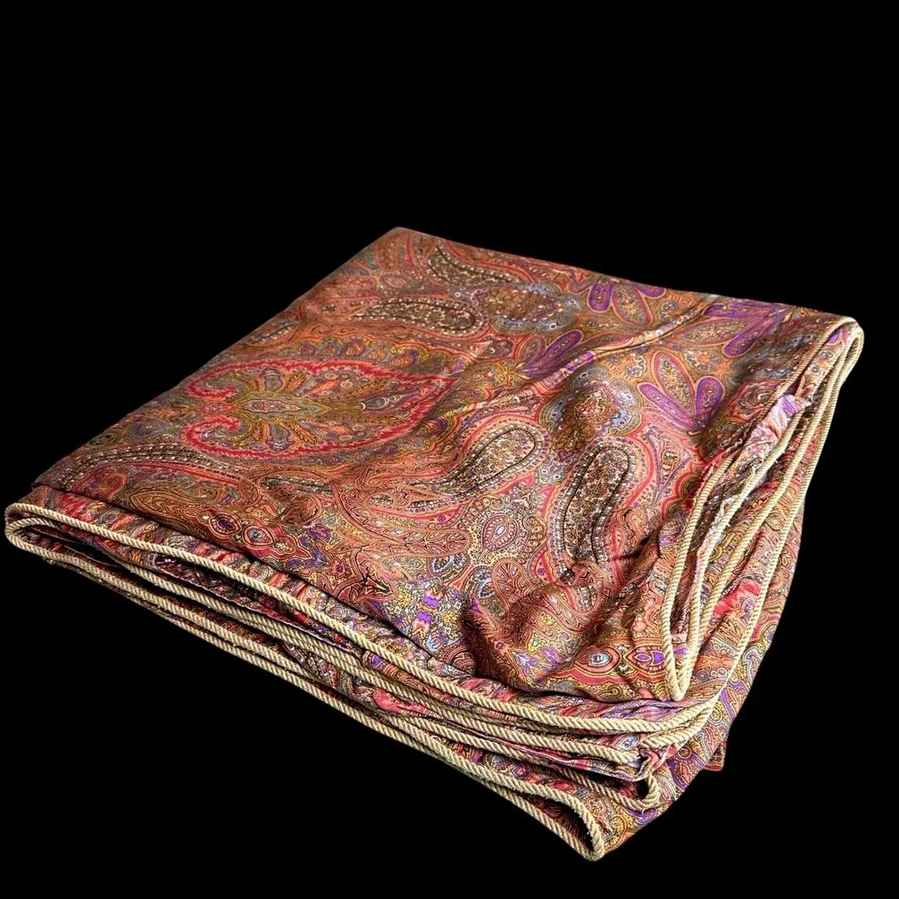 Vintage Ralph Lauren Paisley Duvet Cover Multi Color Boho Rope Trim